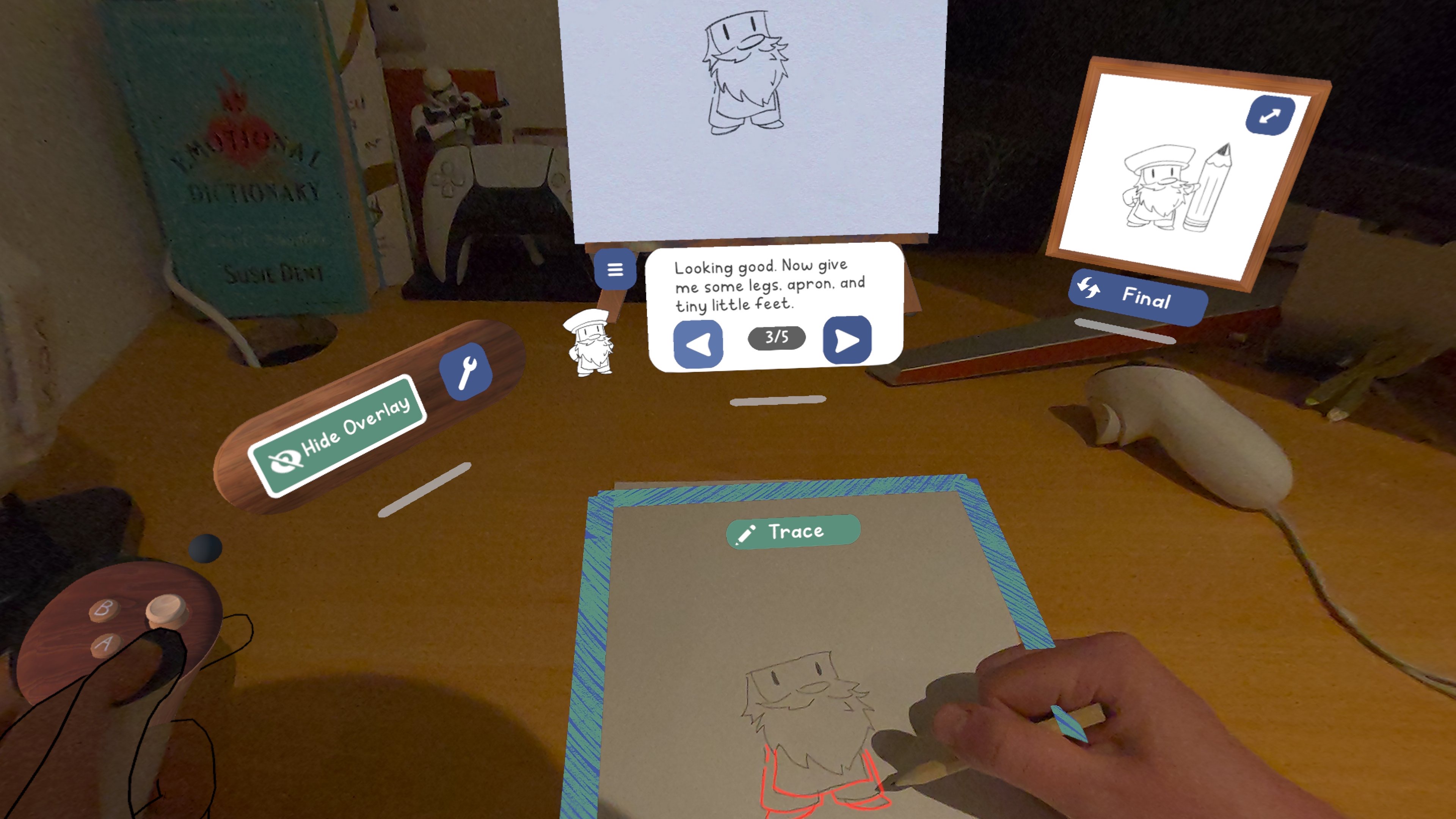 Додаток Meta Quest Paint VR з людиною малювати на паперовому додатку накладання готового малювання