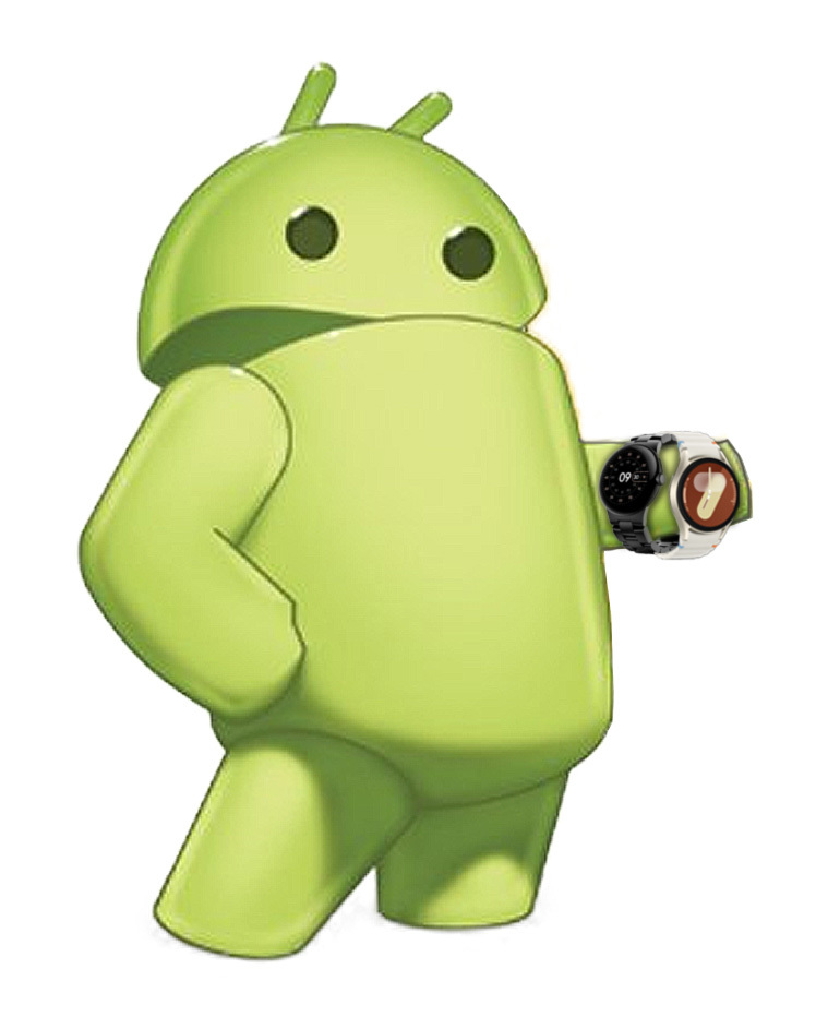 Android Центральний талісман Ллойд, що носить годинник Galaxy та піксельного годинника