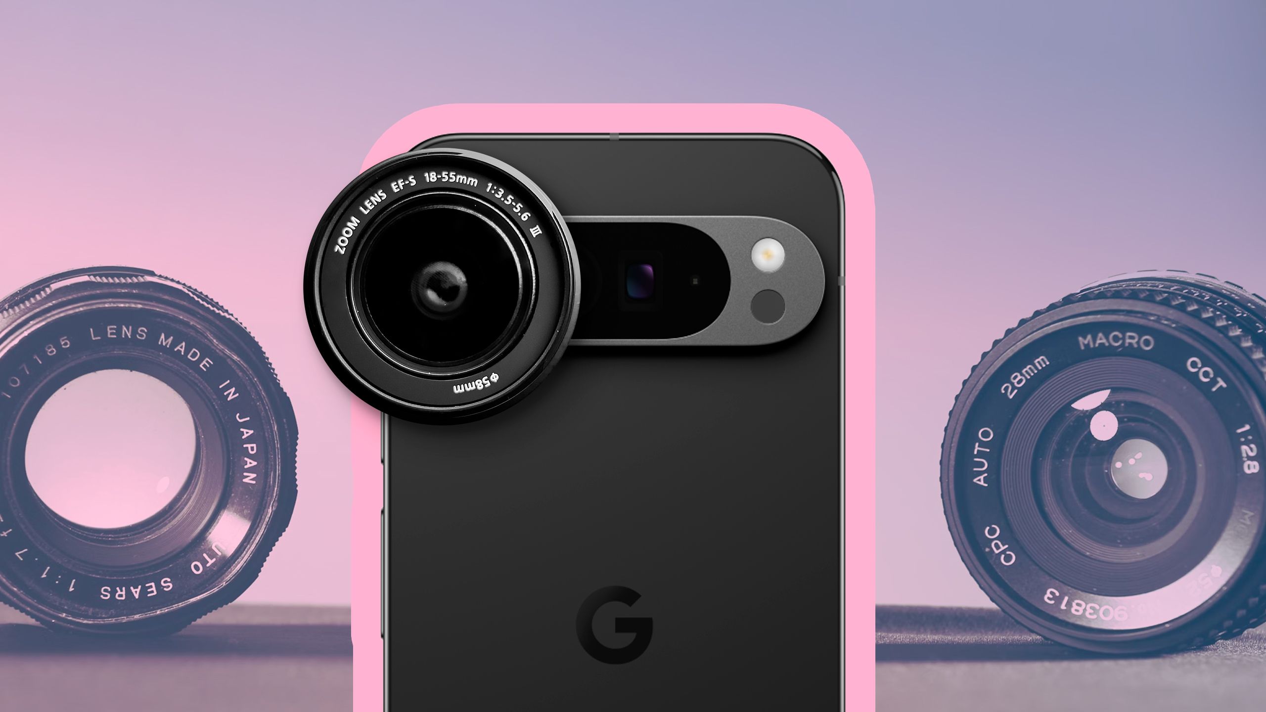 Смартфон Google разом із фільтрами, призначеними для професійних камер