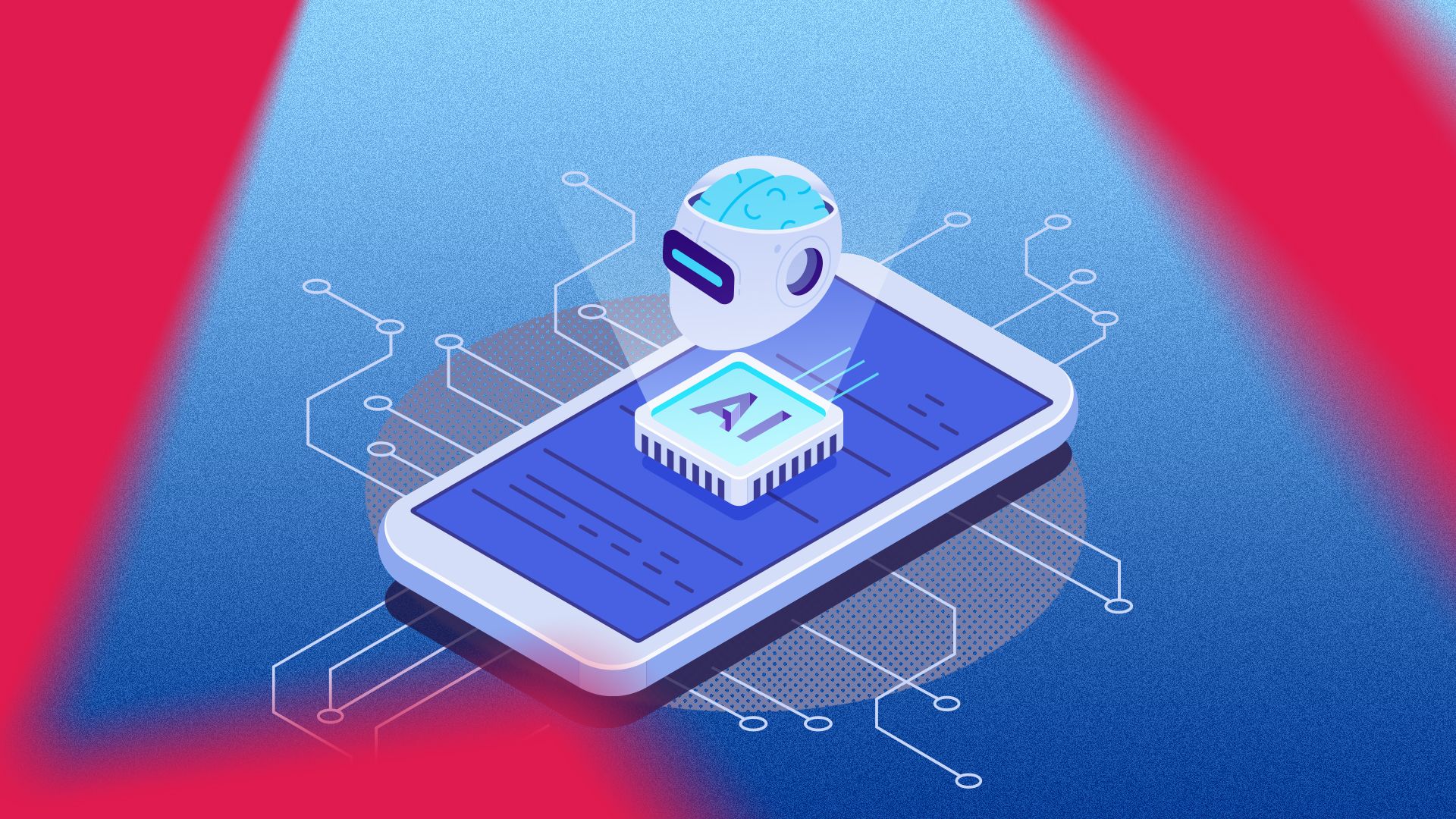 Ілюстрація чіпа AI та робота на екрані телефону Android