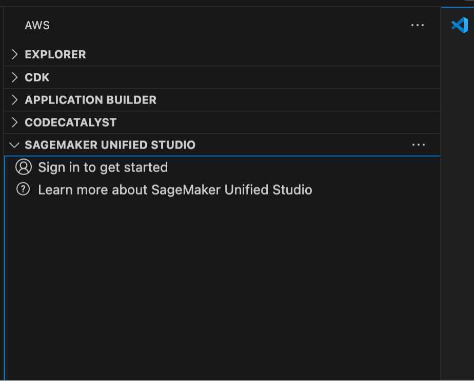 Уніфікована студія Sagemaker Unified Studio у коді VS