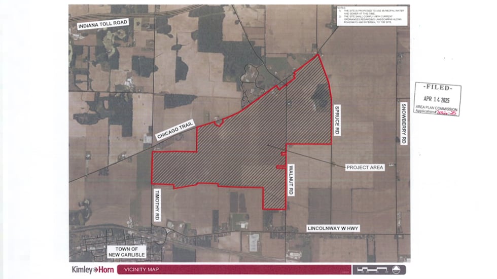 Карта запропонованого центру обробки даних на північ від Нью-Карлайла.