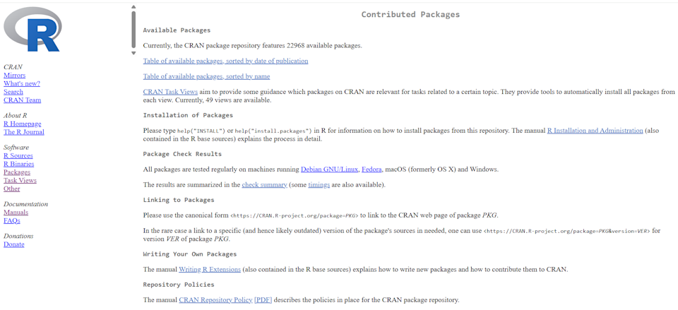 Веб-сайт зі списком пакетів CRAN.