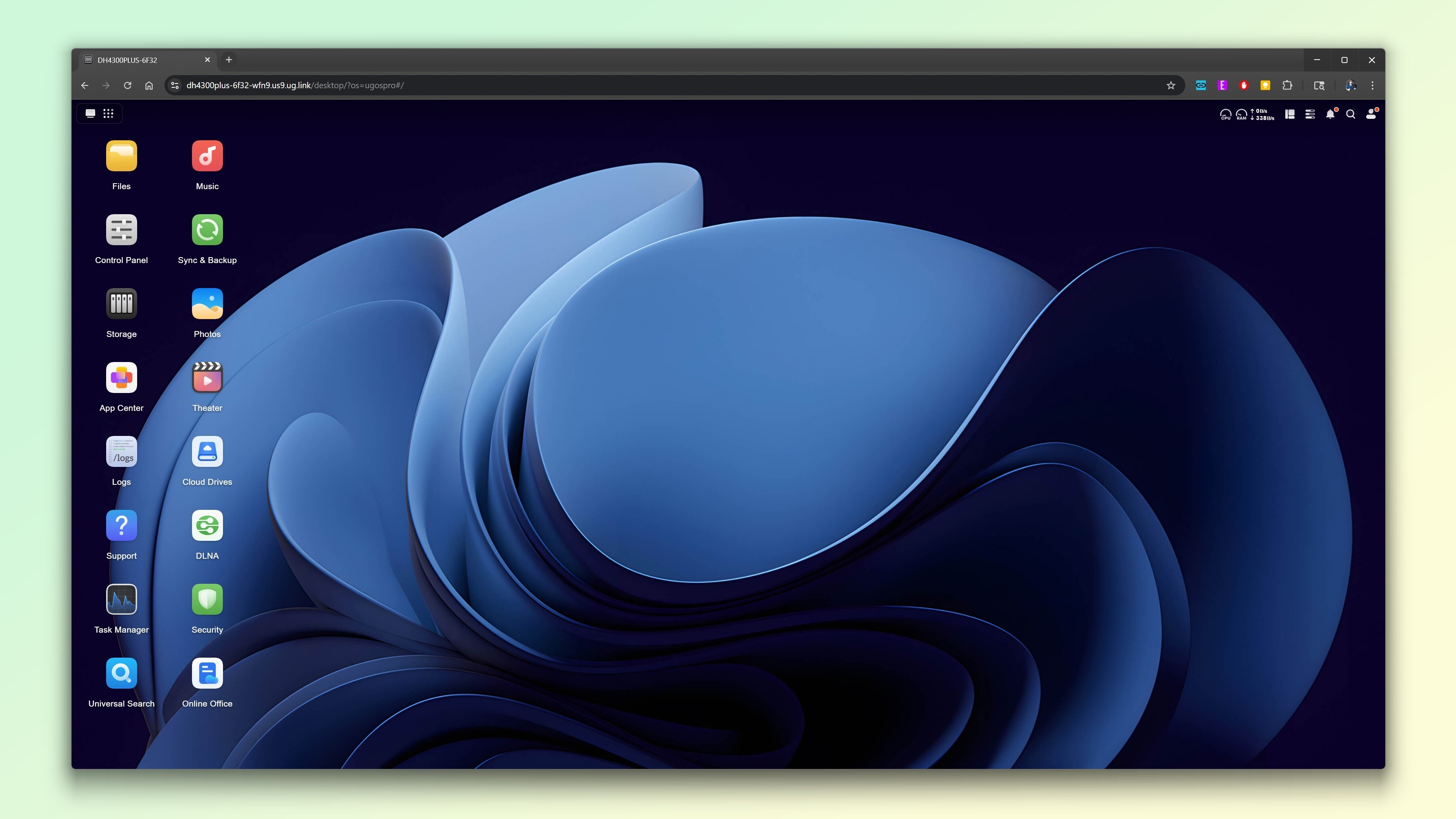 Знімок екрана ОС UGOS Ugreen, відкритої у вікні браузера на Ugreen NASync DH4300 Plus